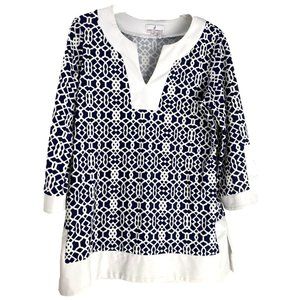 Jude Connally Audrey Lattice Tunic with Side Vents 3/4  Sleeves in Blue/White M